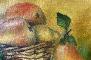 Obraz malovaný olejem na plátně "Hrušky v košíku" 24 × 18 cm