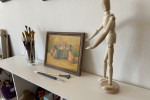 Obraz malovaný olejem na plátně "Hrušky v košíku" 24 × 18 cm
