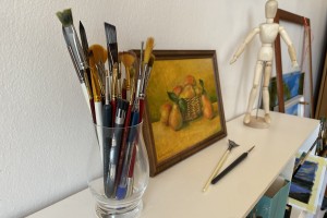 Obraz malovaný olejem na plátně "Hrušky v košíku" 24 × 18 cm
