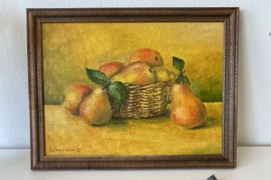 Obraz malovaný olejem na plátně "Hrušky v košíku" 24 × 18 cm