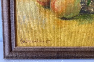 Obraz malovaný olejem na plátně "Hrušky v košíku" 24 × 18 cm