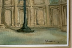 Interiérový obraz olejem "Socha v kostele" 35 × 52 cm