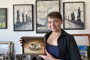 Zarámovaný miniaturní obraz "Šálek kávy" 24 × 18 cm