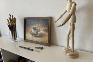 Zarámovaný miniaturní obraz "Šálek kávy" 24 × 18 cm