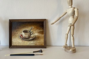 Zarámovaný miniaturní obraz "Šálek kávy" 24 × 18 cm