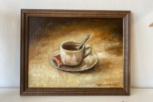 Zarámovaný miniaturní obraz "Šálek kávy" 24 × 18 cm