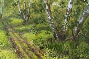 Obraz krajiny "U pohádkového lesa", autorská replika 39 × 29 cm