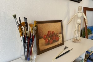 Obraz malovaný olejem na plátně "Zátiší s rajče" 24 × 18 cm