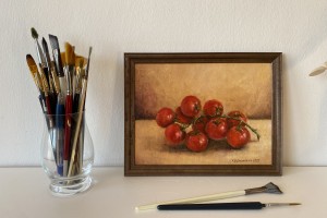 Obraz malovaný olejem na plátně "Zátiší s rajče" 24 × 18 cm