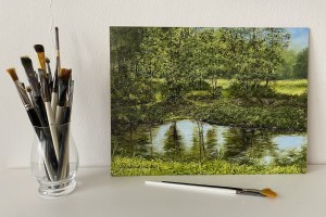 Obraz ručně malovaný olejem "Řeka Bílina" 39 × 29 cm