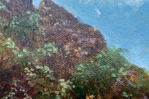 Ručně malovaná krajina olejem "Bořeň z vyhlídky" 40 × 30 cm