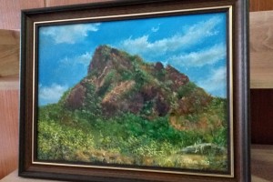 Ručně malovaná krajina olejem "Bořeň z vyhlídky" 40 × 30 cm