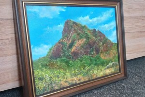 Ručně malovaná krajina olejem "Bořeň z vyhlídky" 40 × 30 cm