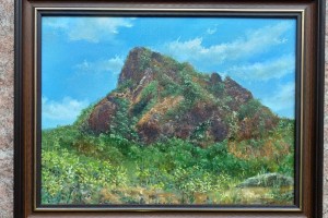 Ručně malovaná krajina olejem "Bořeň z vyhlídky" 40 × 30 cm