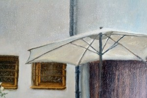Obraz na plátně "Na dvorku husitské bašty" 42 × 34 cm