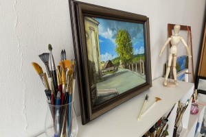 Zarámovaný obraz olejem "Těsně před bouří" 39 × 29 cm