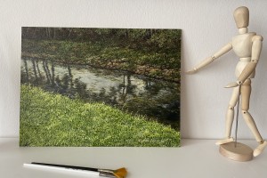 Kresba pod olejomalbou "Na břehu Bíliny" 39 × 29 cm
