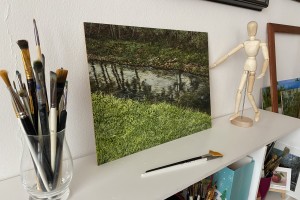 Kresba pod olejomalbou "Na břehu Bíliny" 39 × 29 cm