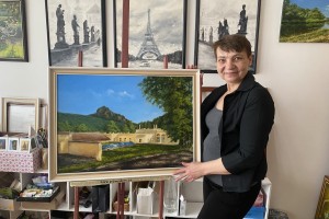 Obraz krajiny olejem "Bořeň od Kyselky" 69 × 47 cm