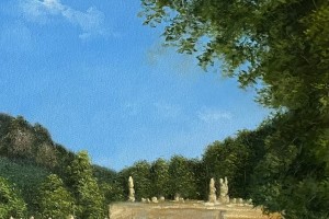 Obraz krajiny olejem "Bořeň od Kyselky" 69 × 47 cm