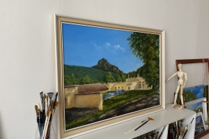 Obraz krajiny olejem "Bořeň od Kyselky" 69 × 47 cm