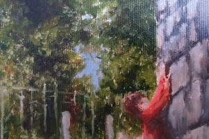 Ručně malovaný obraz olejem "Bílinské uličky" 52 × 39 cm