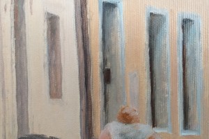Ručně malovaný obraz olejem "Bílinské uličky" 52 × 39 cm