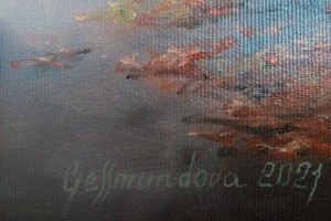 Ručně malovaný obraz olejem "Bílinské uličky" 52 × 39 cm