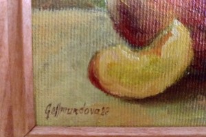 Obraz malovaný olejem na plátně "Zátiší s broskví" 15 × 10 cm