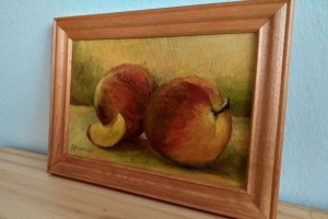 Obraz malovaný olejem na plátně "Zátiší s broskví" 15 × 10 cm