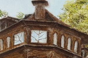 Ručně malovaná městská krajina "Kafáč na Kyselce" 20 × 30 cm