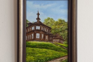 Ručně malovaná městská krajina "Kafáč na Kyselce" 20 × 30 cm