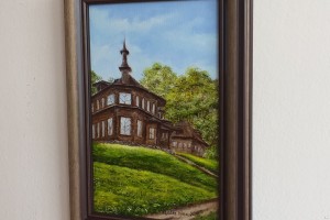 Ručně malovaná městská krajina "Kafáč na Kyselce" 20 × 30 cm