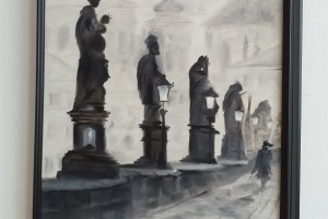 Ručně malovaný obraz olejem "Karlův most, levá část" 41 × 56 cm