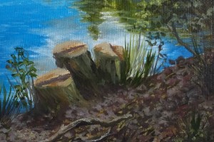 Olejomalba na plátně "Rybník u Bezovky" 29 × 39 cm