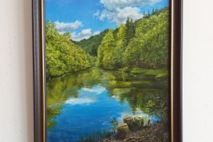 Olejomalba na plátně "Rybník u Bezovky" 29 × 39 cm