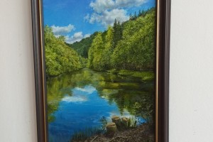 Olejomalba na plátně "Rybník u Bezovky" 29 × 39 cm