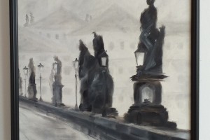 Obraz na plátně, zarámovaný "Karlův most, pravá část" 41 × 56 cm