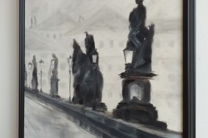 Obraz na plátně, zarámovaný "Karlův most, pravá část" 41 × 56 cm