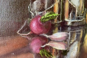 Klasický ručně malovaný obraz "Zátiší se ředkvičkou" 30 × 24 cm