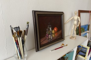 Klasický ručně malovaný obraz "Zátiší se ředkvičkou" 30 × 24 cm