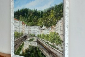 Obraz městské krajiny "Karlovy Vary" 40 × 40 cm