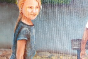 Žánrový portrét malovaný olejem na plátně "Letní zábava" 40 × 59 cm.