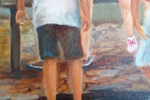 Žánrový portrét malovaný olejem na plátně "Letní zábava" 40 × 59 cm.
