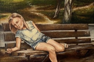 Ručně malovaný portrét na plátně "Unavená modelka" 39 × 59 cm