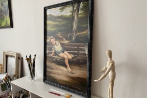 Ručně malovaný portrét na plátně "Unavená modelka" 39 × 59 cm
