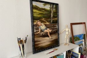 Ručně malovaný portrét na plátně "Unavená modelka" 39 × 59 cm