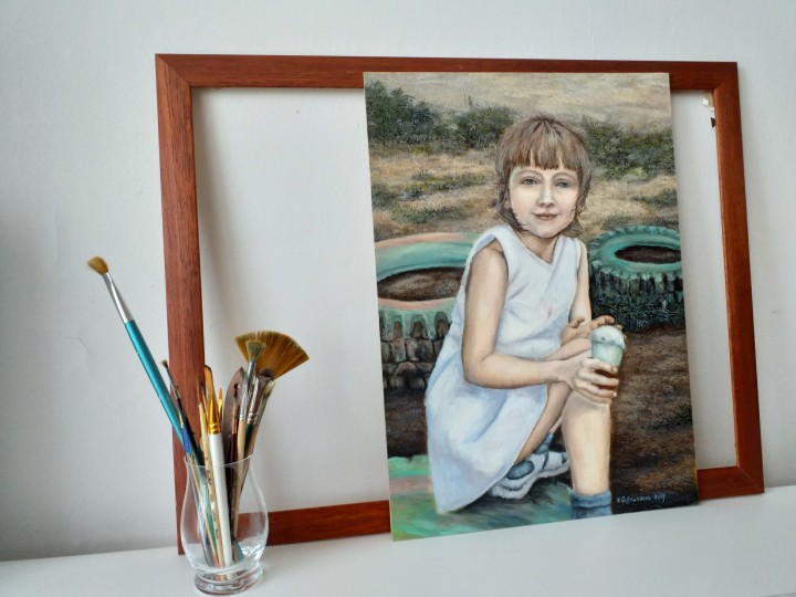 Dětský portrét na zakázku "Veronika" 35 × 49 cm