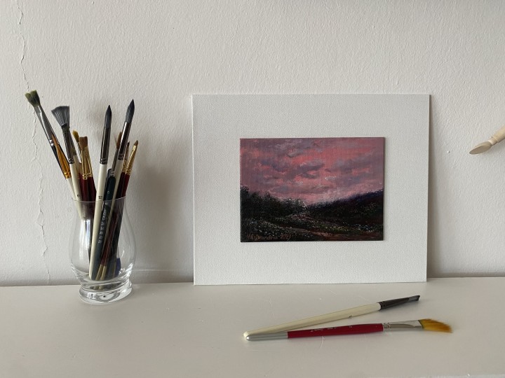 Miniaturní obraz na zeď "Západ slunce u Bíliny" 18 × 13 cm