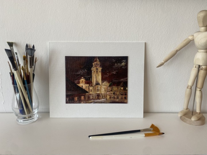 Olejomalba na plátně "Noční magie města" 19,5 × 15 cm